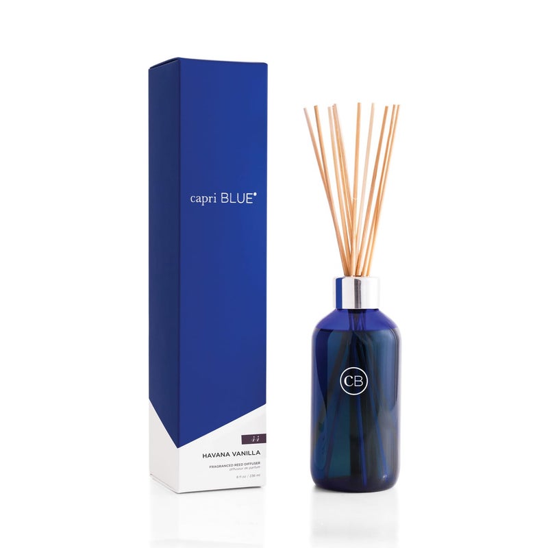 Capri Blue Havana Vanilla Reed Diffuser Set - Includes Reed Diffuser Sticks, Fragrance Oil, and Glass Bottle - Luxury Scented Room Fresheners - Cobalt Blue (8 fl oz) - Image 1